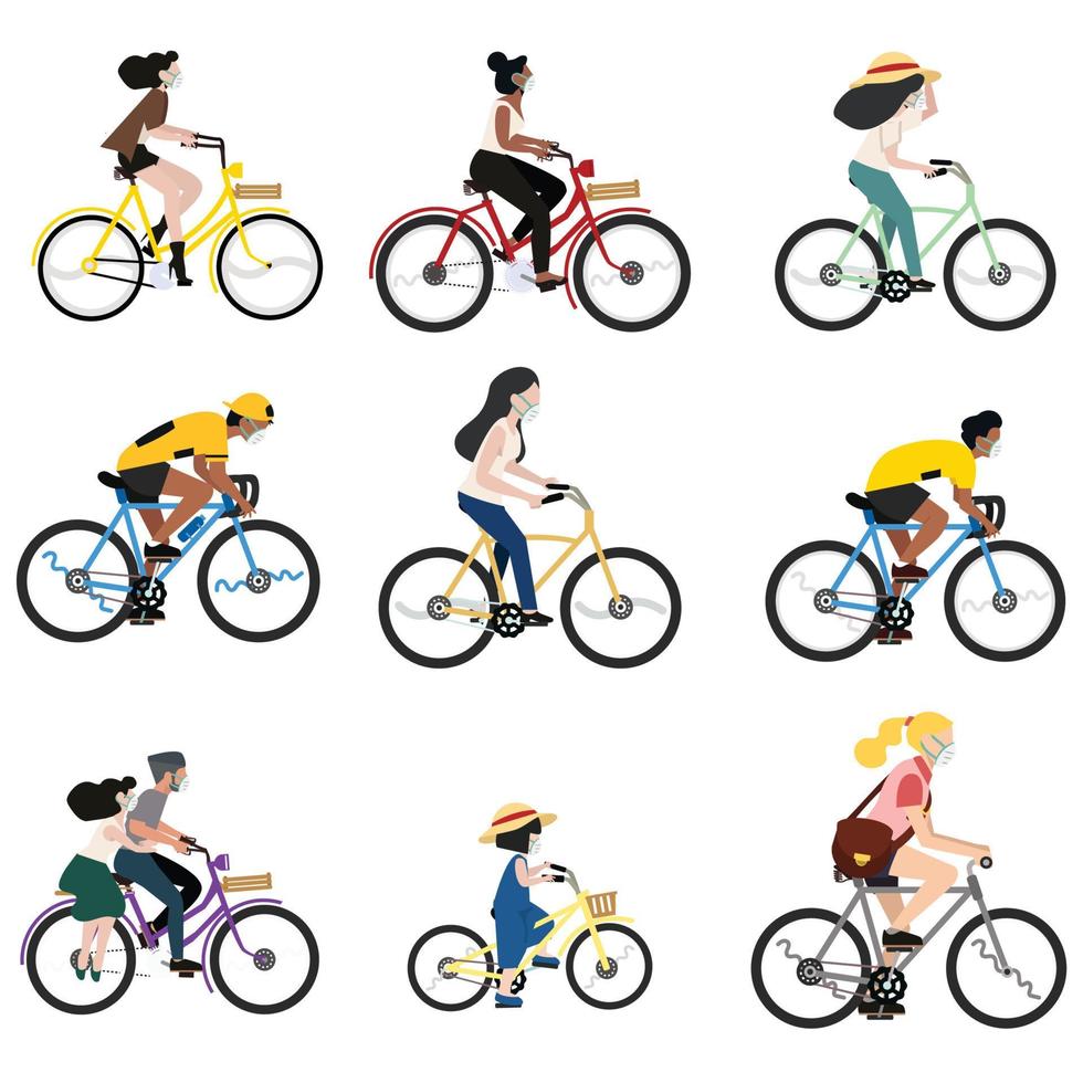 pessoas andando de bicicleta atividade um conjunto de bicicletas vetor