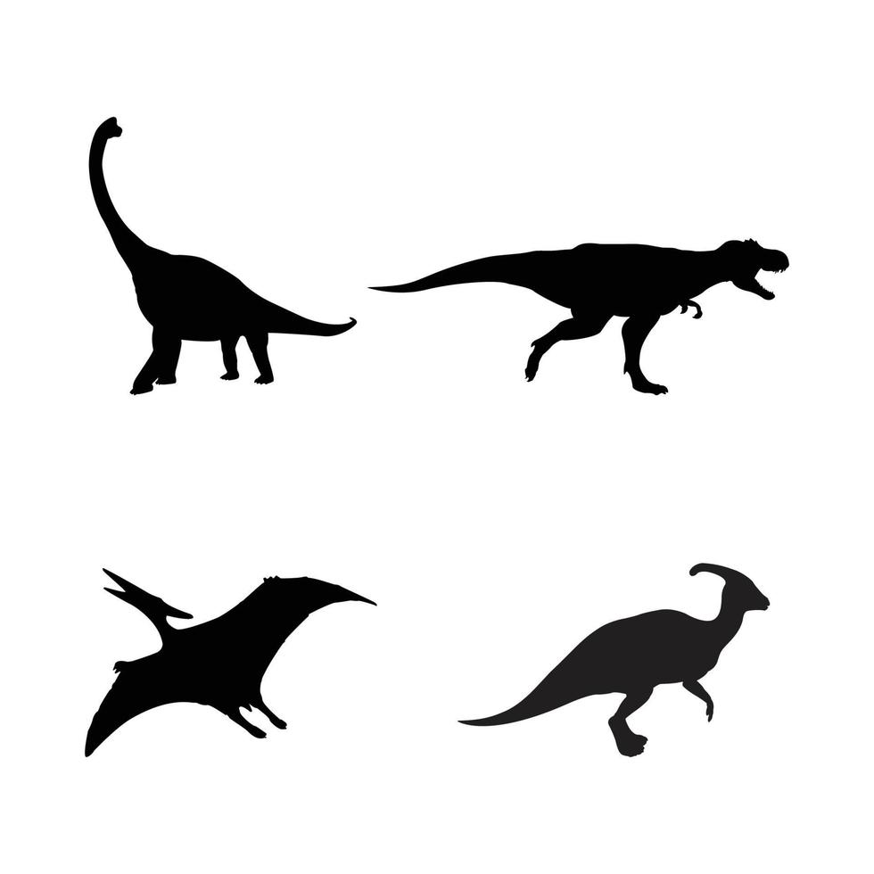 quatro tipos de silhueta de dinossauros vetor
