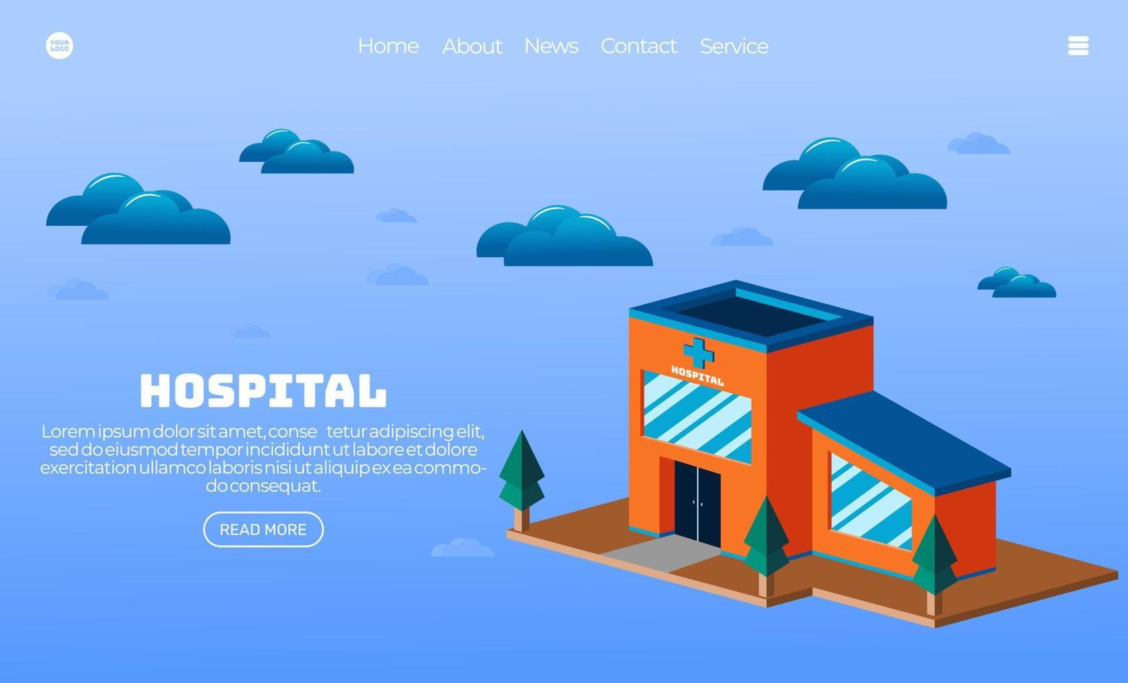 gráfico de ilustração vetorial do edifício do hospital voador. estilo isométrico. perfeito para página de destino da web, banner, pôster, etc. vetor