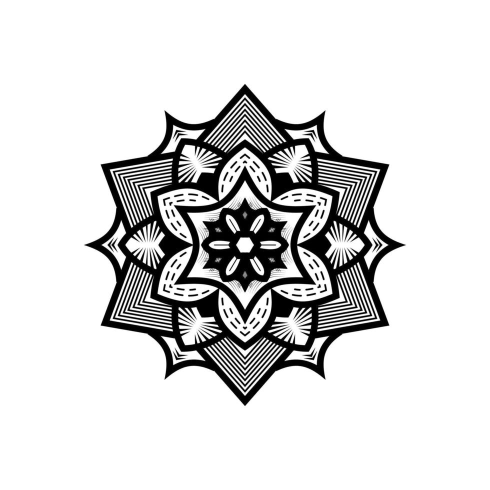 vetor de mandala preto e branco isolado no branco. vector elemento decorativo circular desenhado à mão. ilustração vetorial de coleção de modelo de cartão de convite de ornamento de moldura de casamento