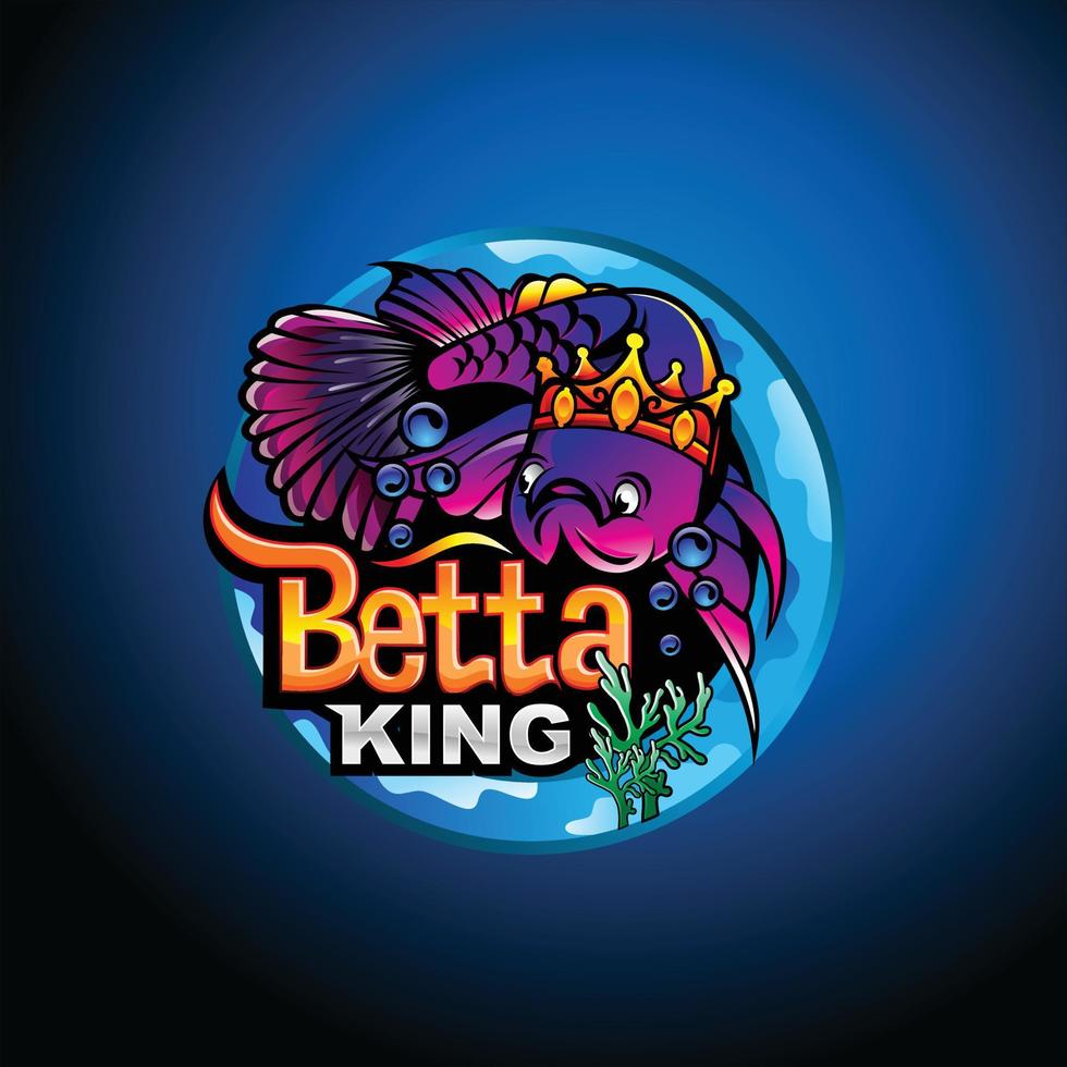 design de logotipo de mascote rei peixe betta vetor