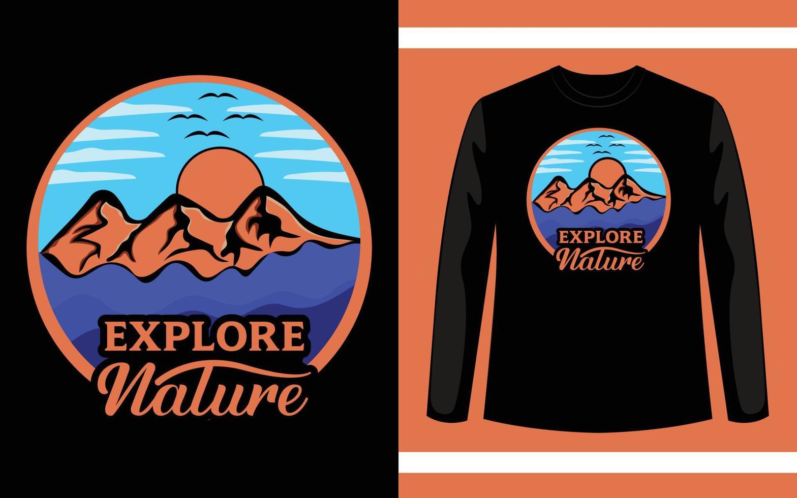 explore o modelo de design de camiseta de vetor de montanha da natureza