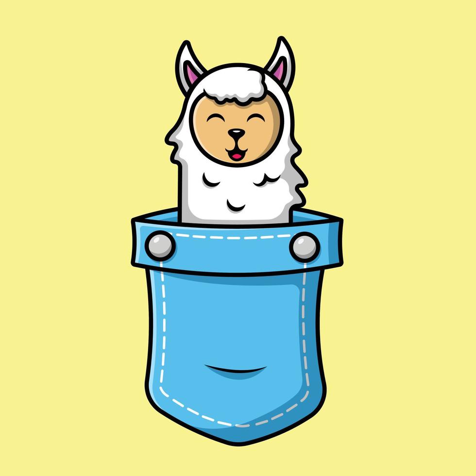 alpaca de lhama bonito na ilustração de ícone de vetor de desenho de bolso. conceito de ícone animal isolado vetor premium