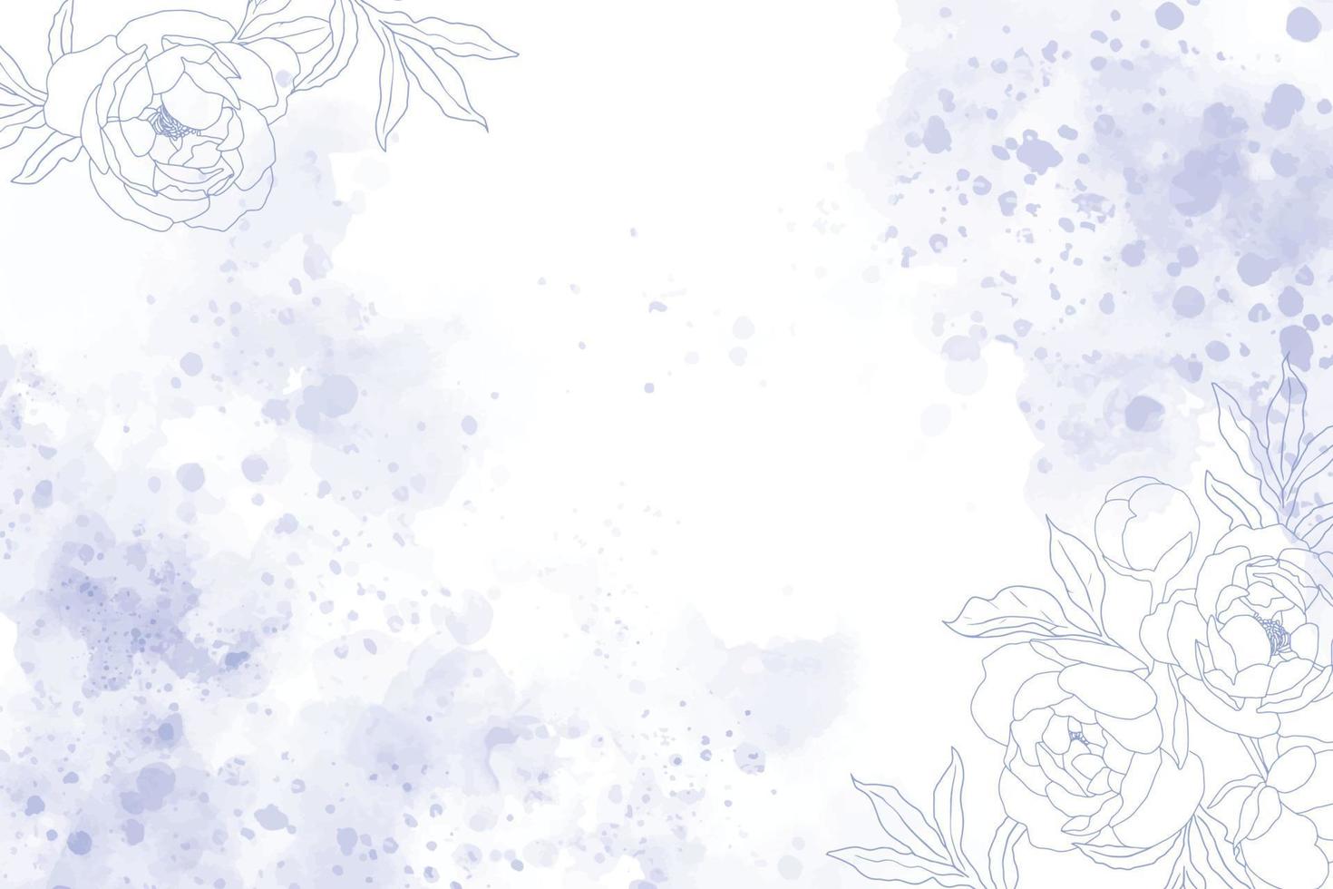 fundo de respingo azul índigo aquarela com flor de peônia de arte de linha de doodle branco vetor