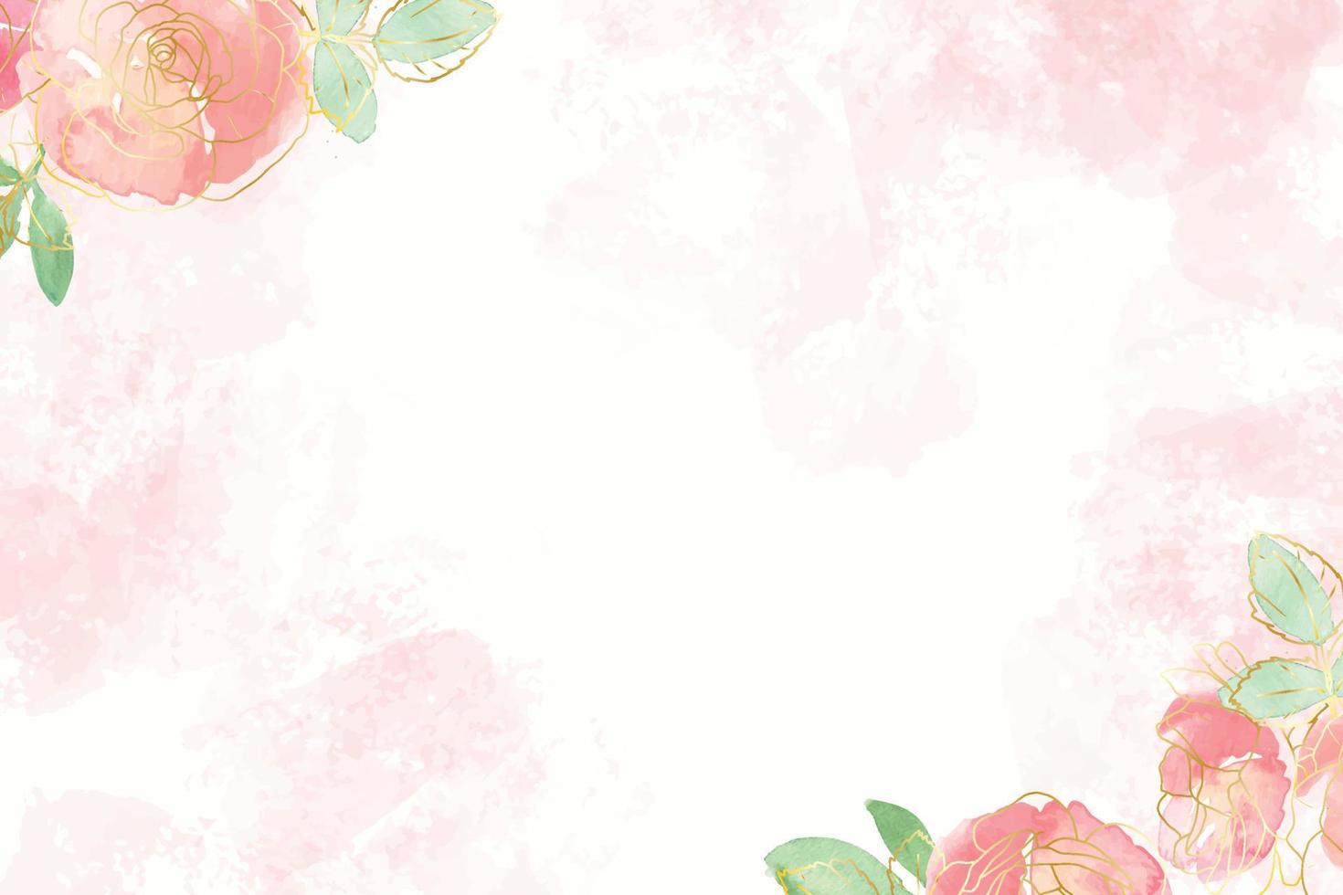 buquê de flores rosas soltas em aquarela com fundo de arte de linha dourada vetor