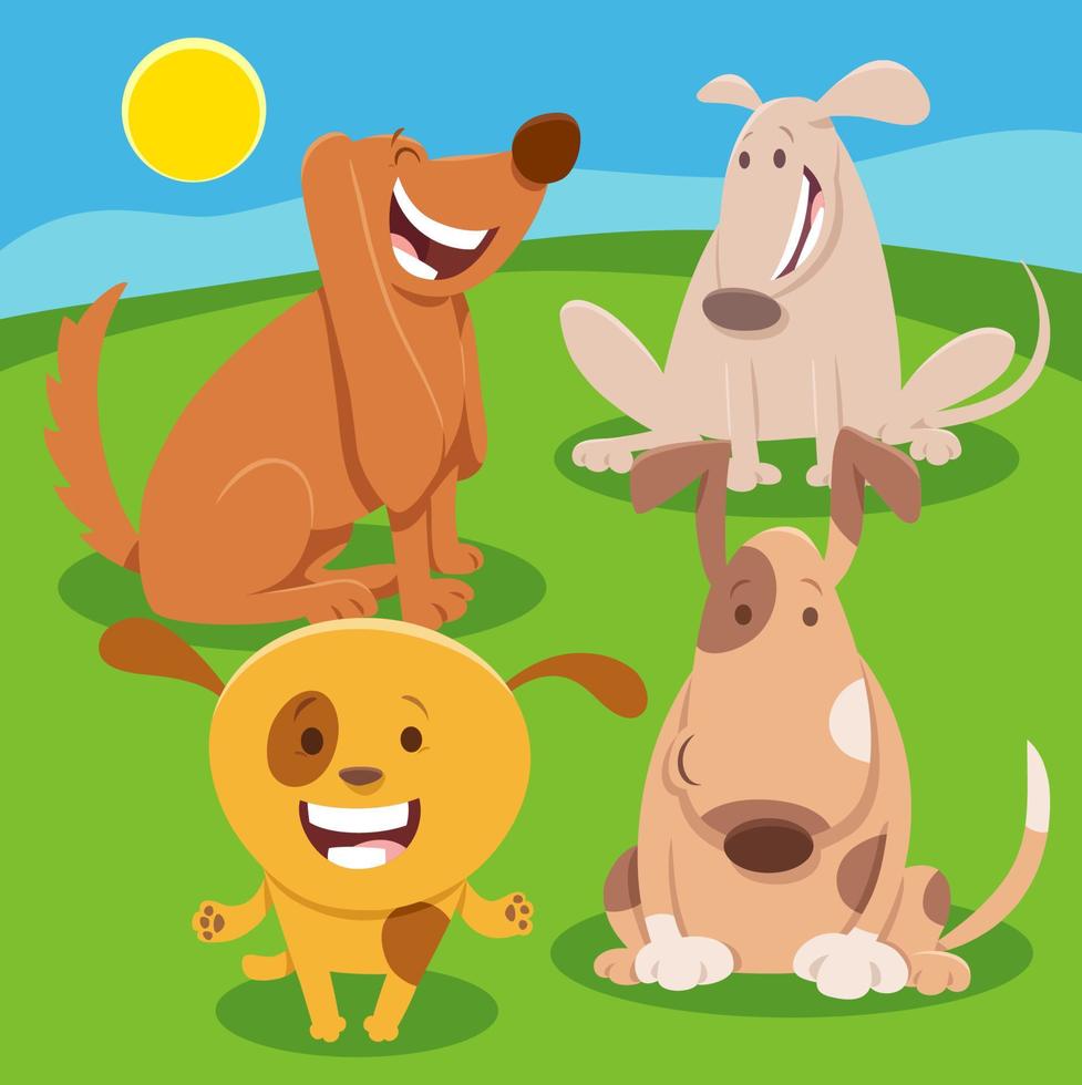 grupo de personagens de animais de cães de desenho animado fofo vetor