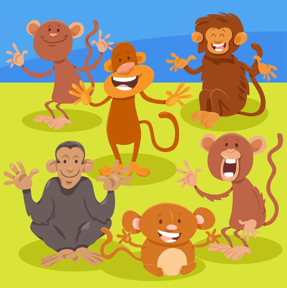 grupo de personagens animais de macacos engraçados dos desenhos animados vetor