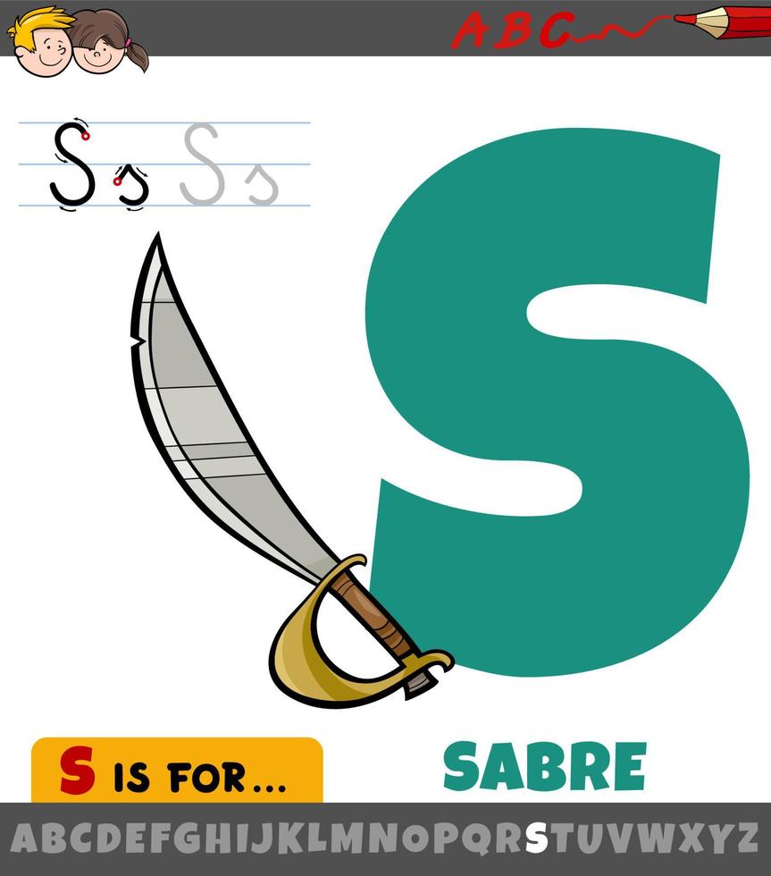 planilha de letra s com arma velha de sabre de desenho animado vetor