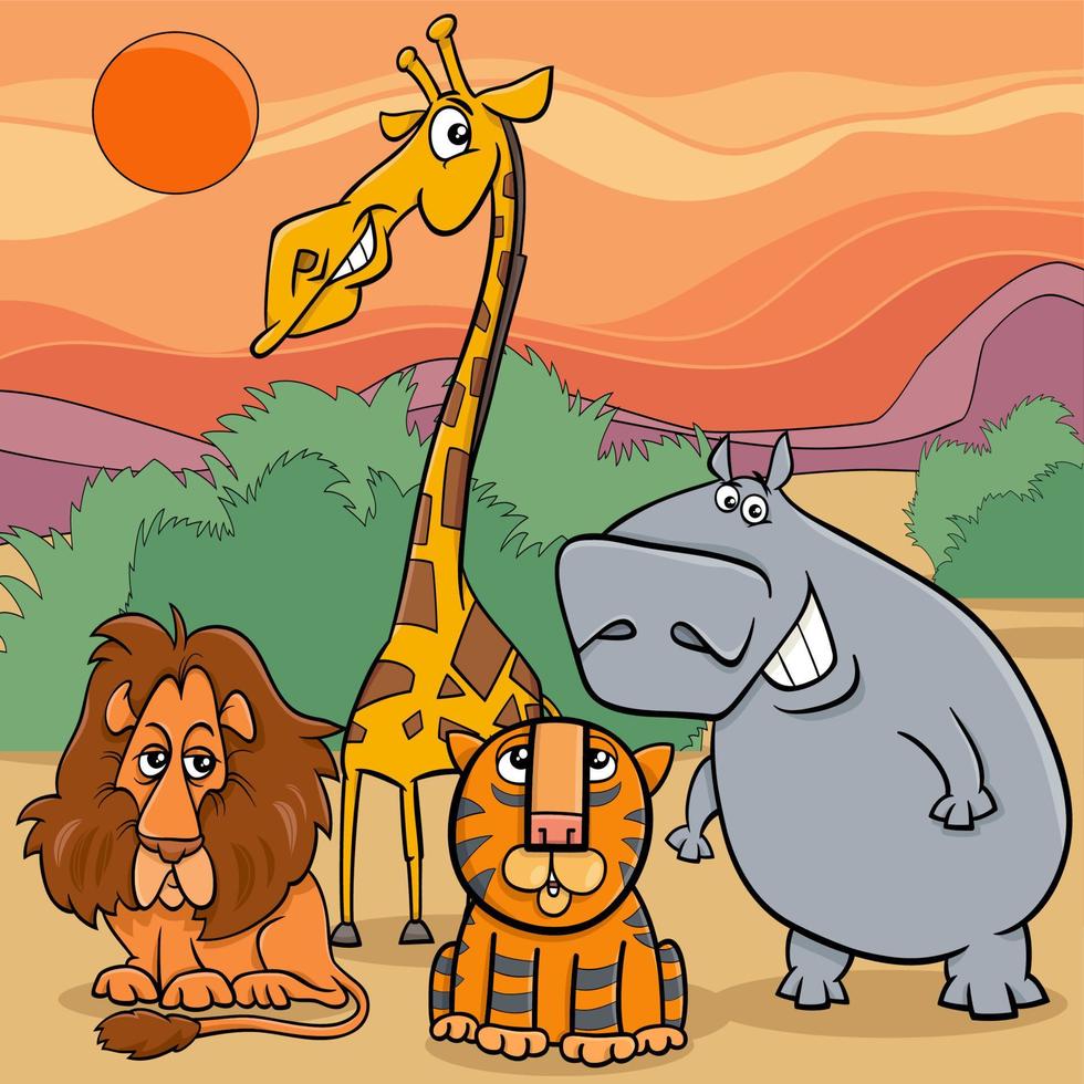 grupo de personagens de animais selvagens de safári dos desenhos animados vetor