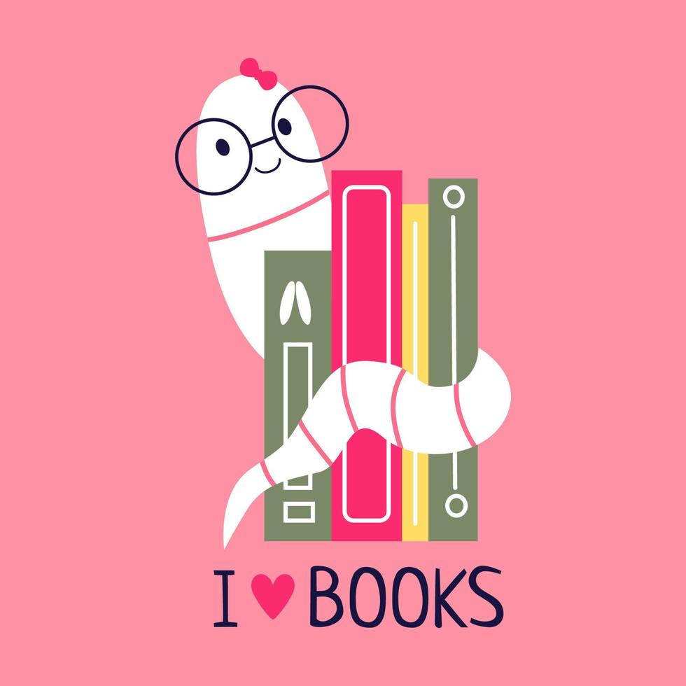 bookworm.hand-drawn ilustrações vetoriais educacionais de leitor ávido e livros. estilo de desenho animado vetor