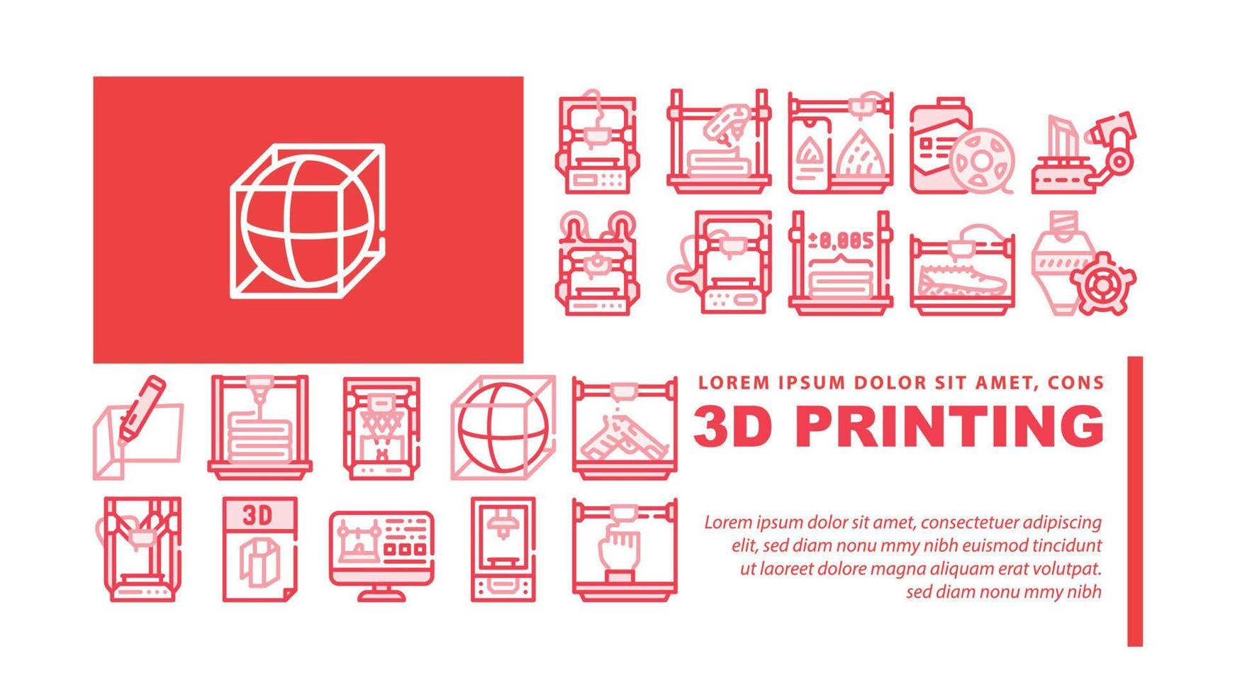 vetor de cabeçalho de pouso de equipamento de impressão 3d