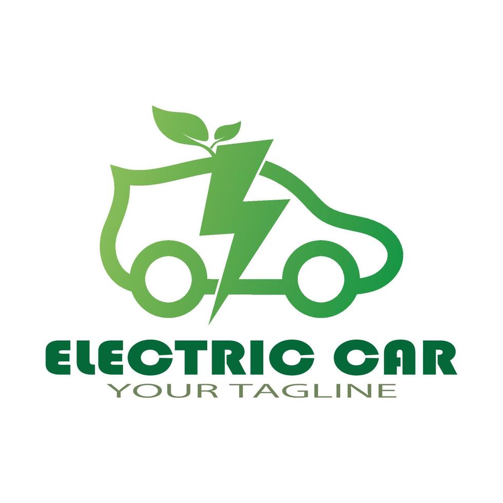 carro eco e vetor de logotipo de ícone de tecnologia de carro verde elétrico.