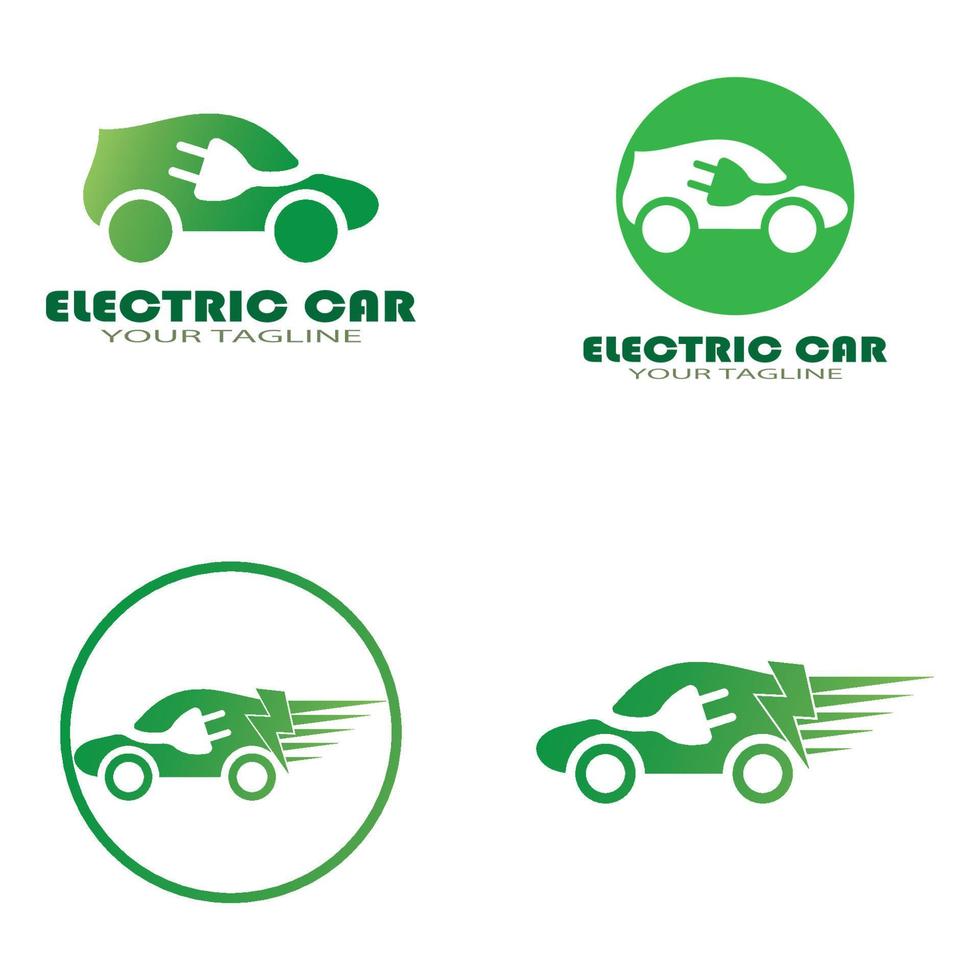 carro eco e vetor de logotipo de ícone de tecnologia de carro verde elétrico.