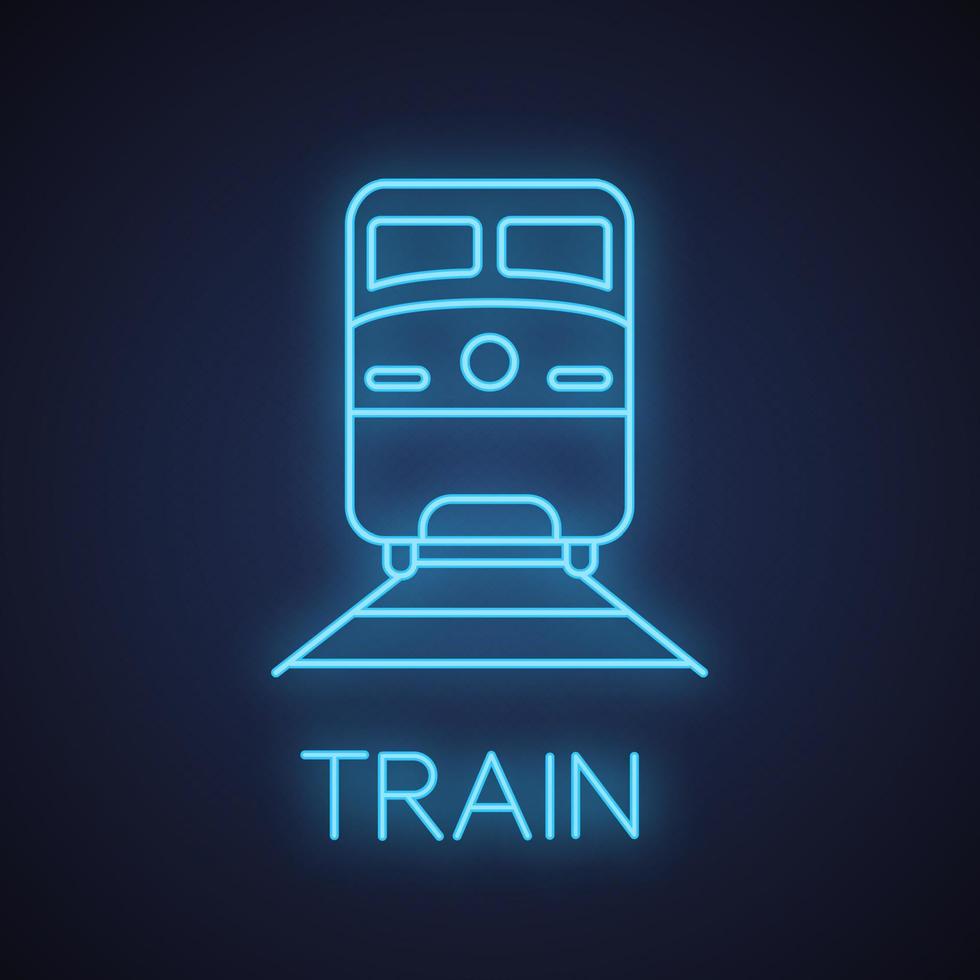 trem ícone de luz neon. veículo de transporte ferroviário. sinal brilhante. ilustração vetorial isolada vetor