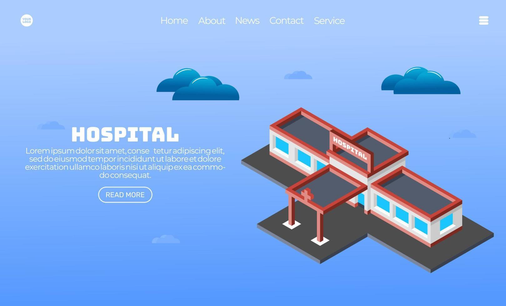 gráfico de ilustração vetorial do edifício do hospital voador. estilo isométrico. perfeito para página de destino da web, banner, pôster, etc. vetor