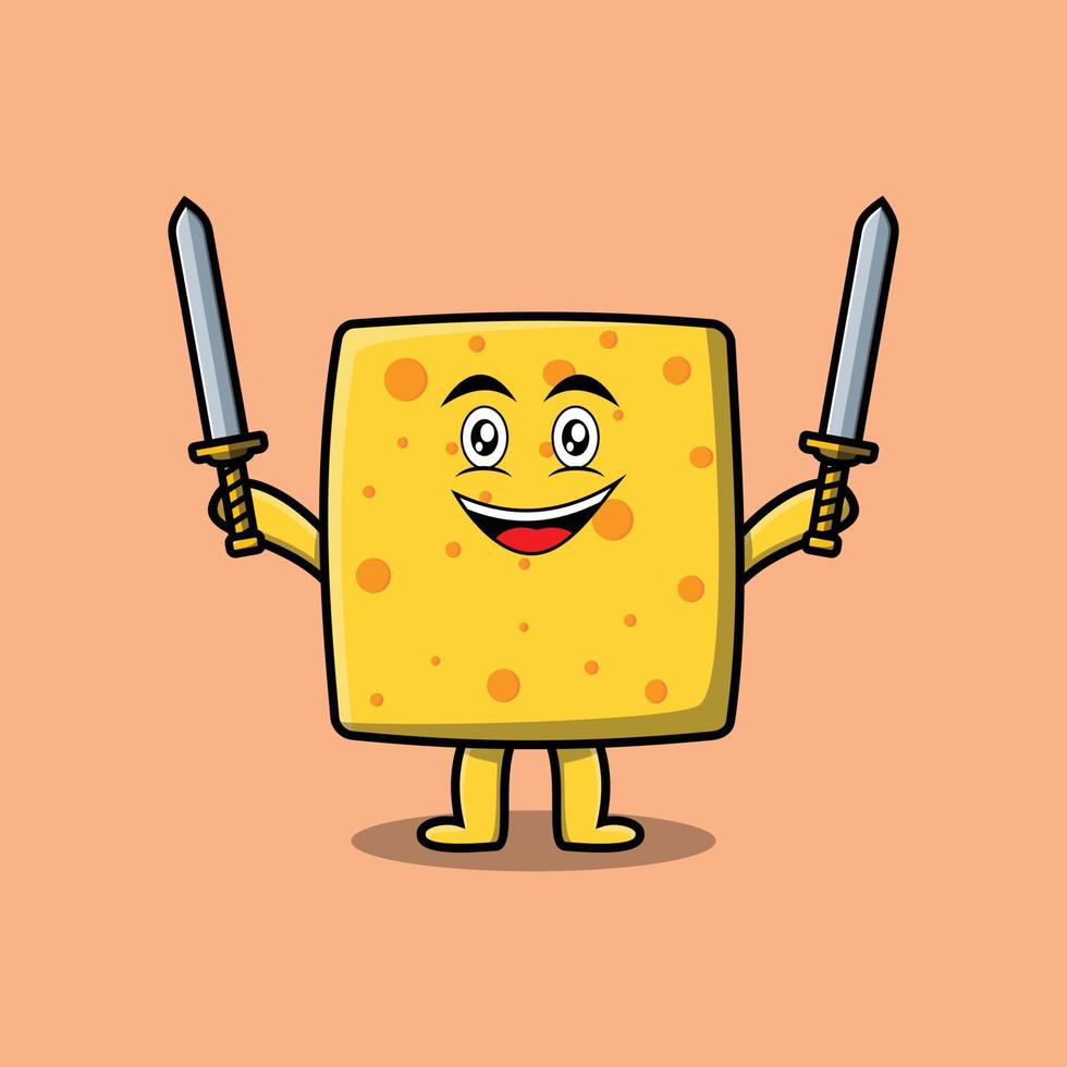 personagem de queijo bonito dos desenhos animados segurando duas espadas vetor