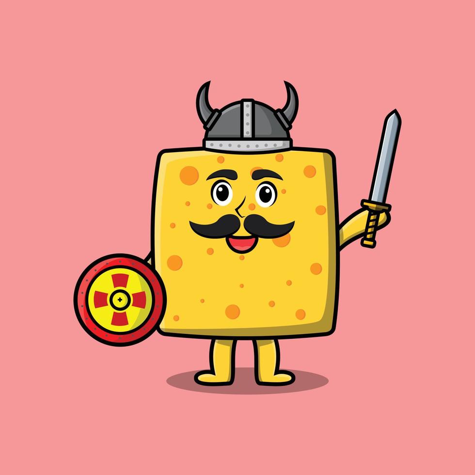 bonito personagem de desenho animado queijo viking pirata vetor
