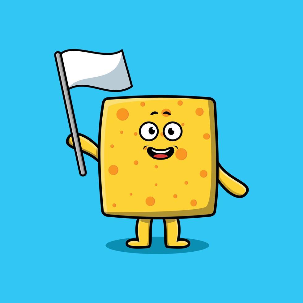 personagem de queijo bonito dos desenhos animados com bandeira branca vetor