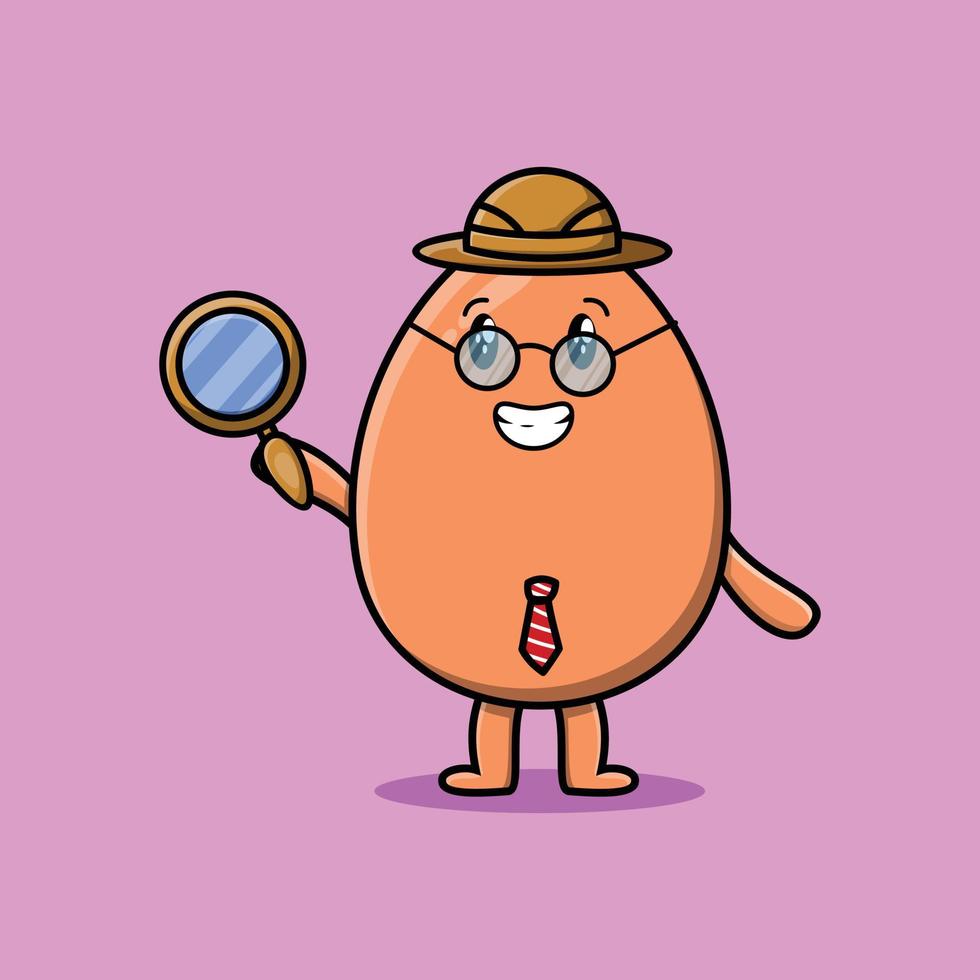 personagem de desenho animado fofo detetive de ovo fofo marrom vetor