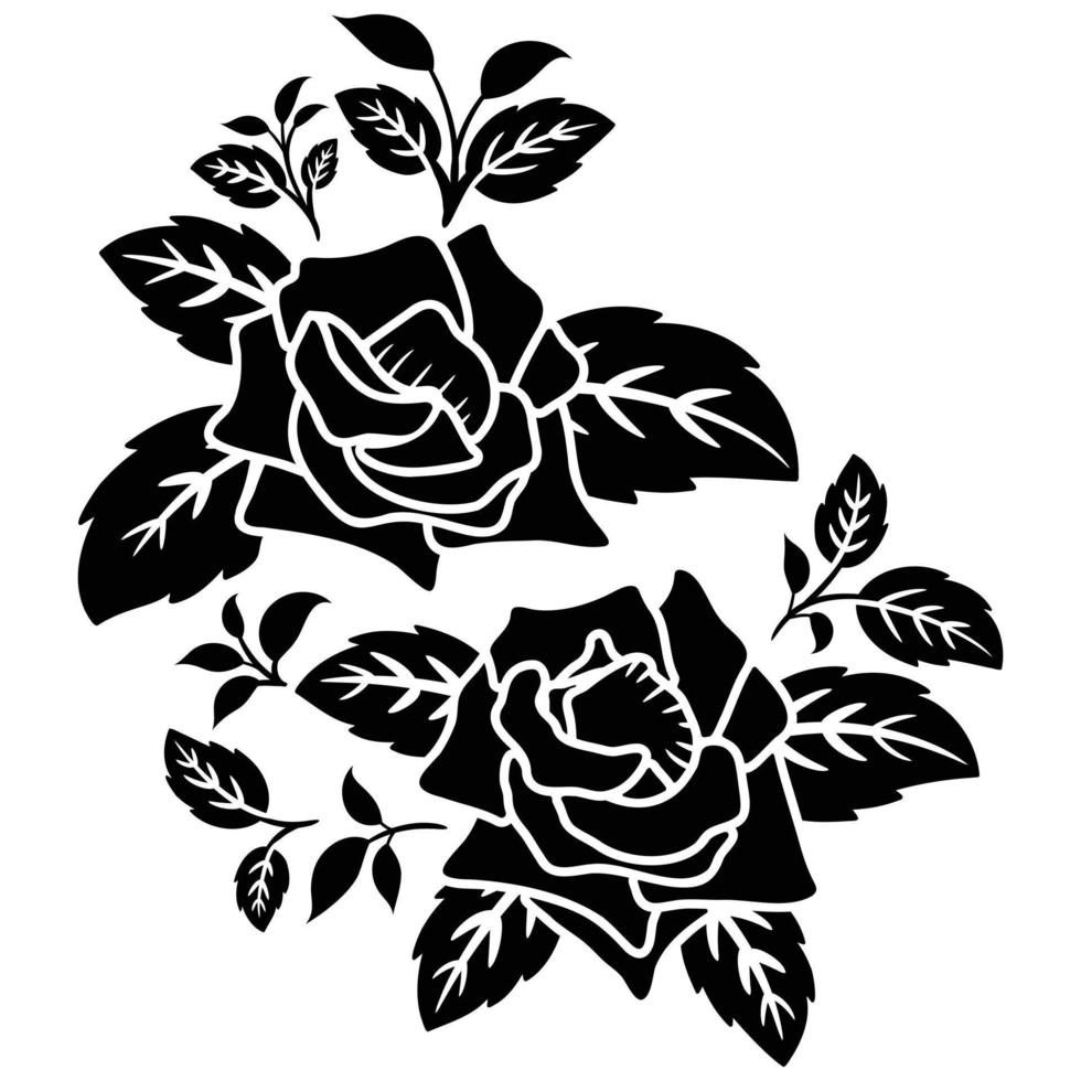 flor de motivo de rosa preta de silhueta vetor