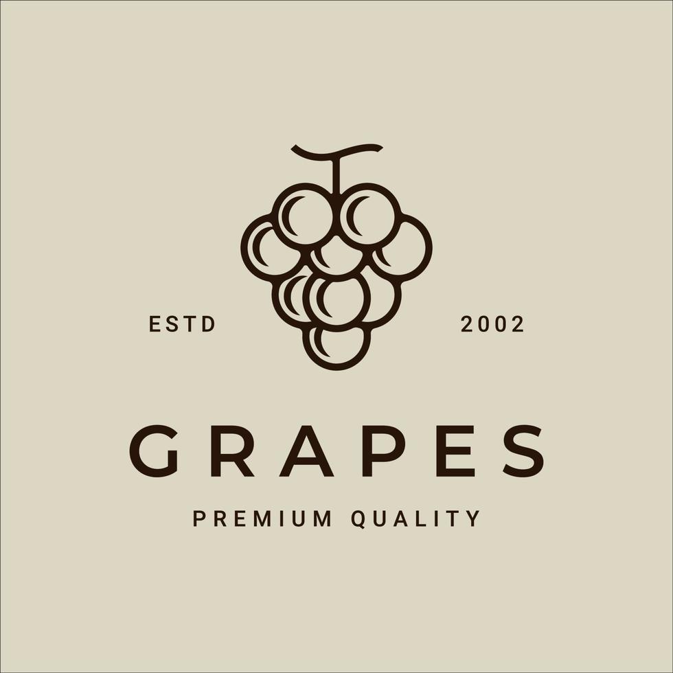 uvas logotipo linha arte ilustração vetorial vintage modelo ícone design gráfico. sinal ou símbolo de frutas orgânicas para produtos agrícolas e empresa de alimentos ou bebidas vetor