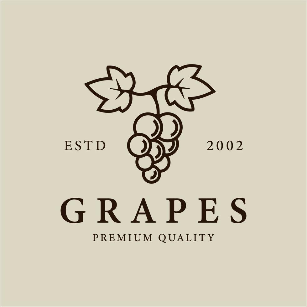 uvas logotipo linha arte ilustração vetorial vintage modelo ícone design gráfico. sinal ou símbolo de frutas orgânicas para produtos agrícolas e empresa de alimentos ou bebidas vetor