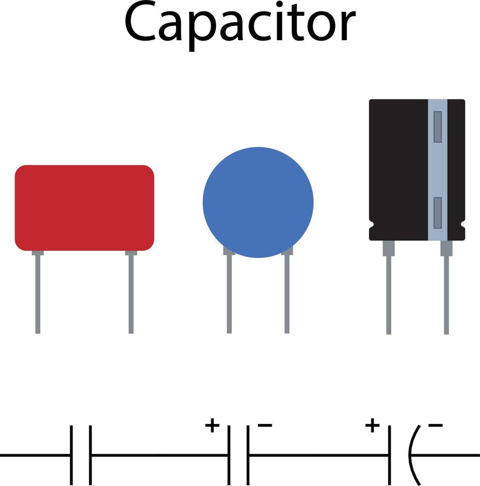 componente eletrônico de capacitor plano com símbolos ilustração vetorial arte do ícone do dispositivo elétrico. vetor
