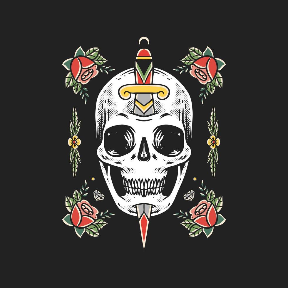 caveira com ilustração de flores vetor