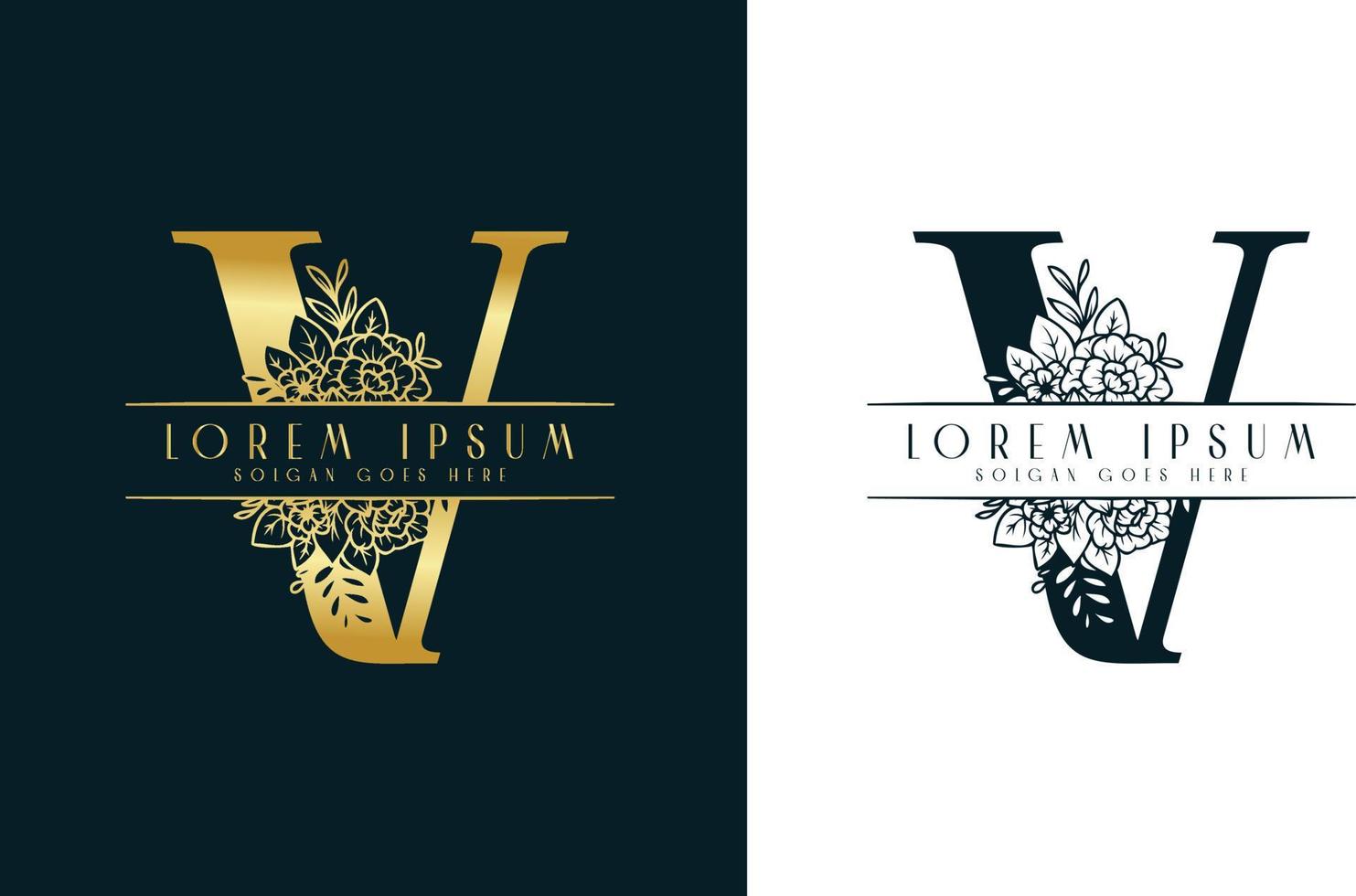 modelo de design de logotipo floral minimalista letra v vetor