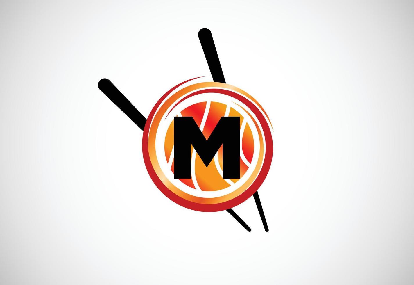 alfabeto inicial do monograma m no círculo com pauzinho. emblema de sushi bar asiático. logotipo para sushi vetor