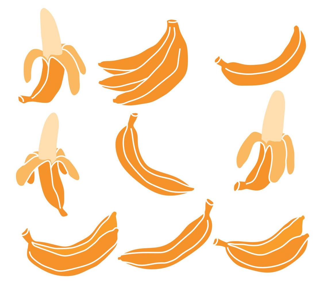 conjunto de doodle de banana desenhado à mão isolado bonito vetor