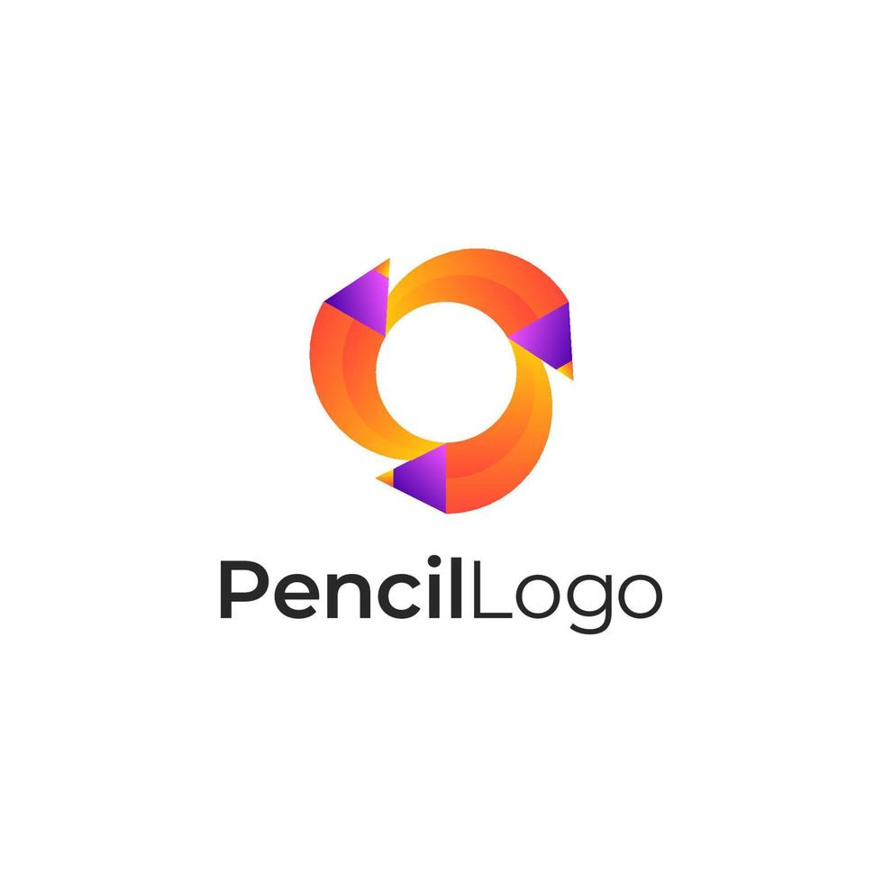 três lápis 3d logotipo gradiente colorido em forma arredondada vetor