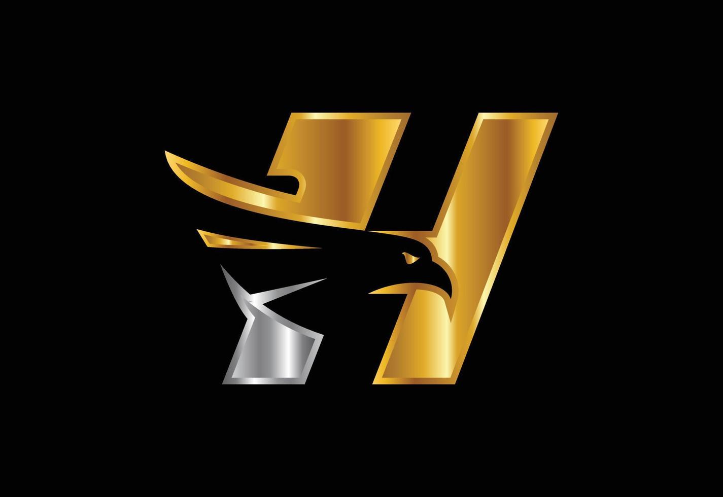letra inicial do monograma h com símbolo de espaço negativo de cabeça de águia. design de vetor de cabeça de águia criativa