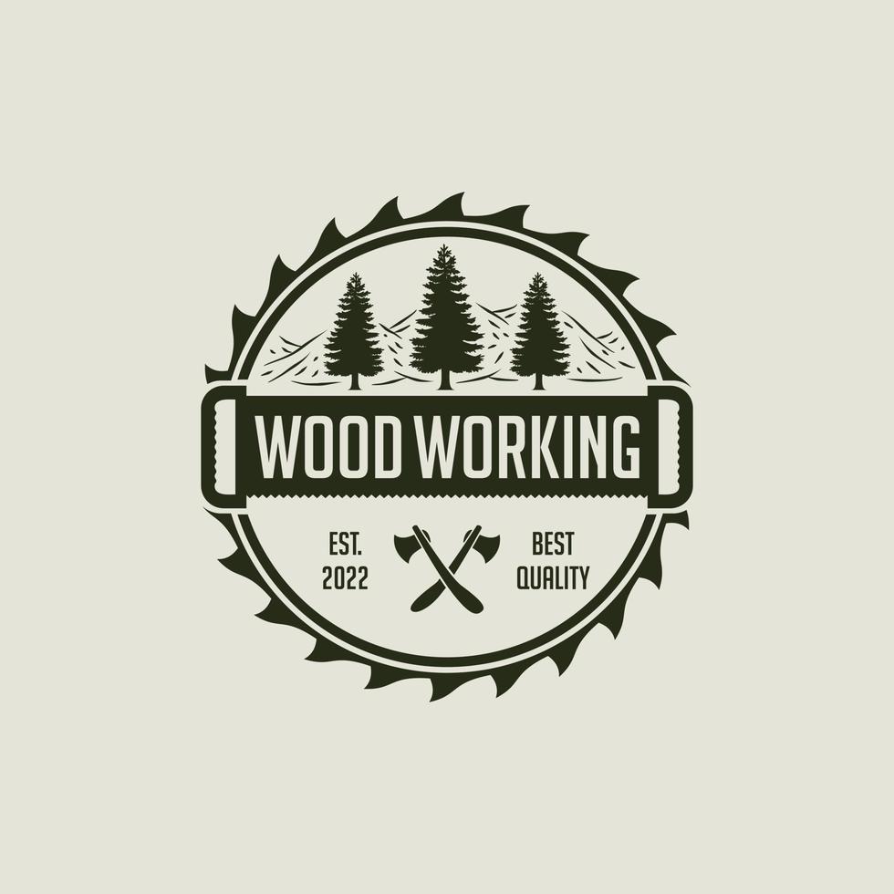 ideia de logotipo retro vintage moedor de serra de madeira pinheiros vetor