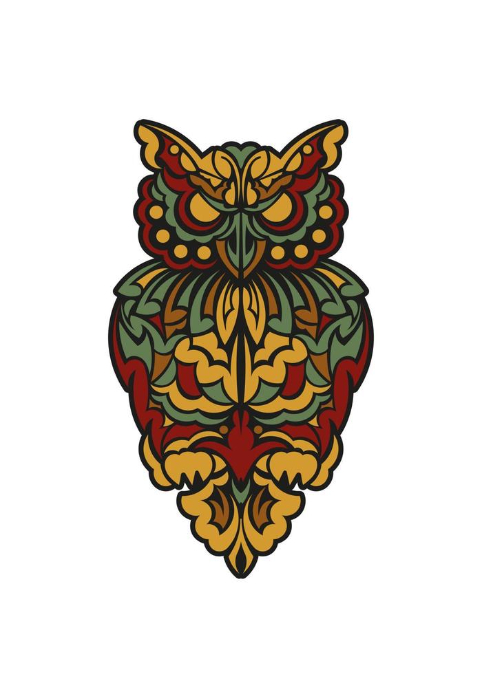 ornamento de coruja em estilo de cor barroca. bom para logotipos, tatuagens, estampas e cartões postais. ilustração vetorial vetor