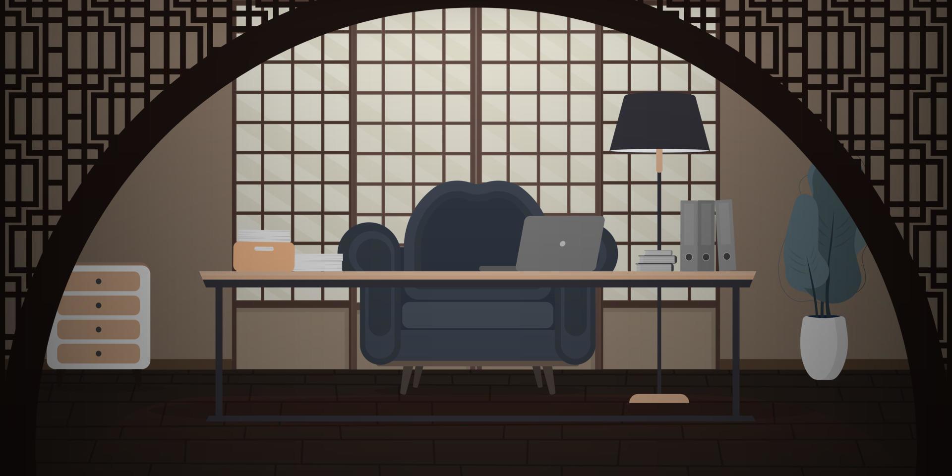 ilustração em vetor de um estudo ou escritório em estilo japonês. conceito de freelance ou treinamento.