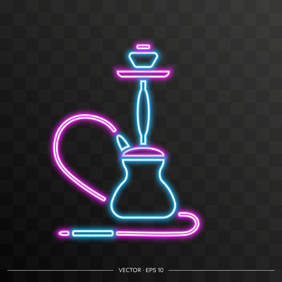 tabuleta de néon do cachimbo de água. narguilé de sinal de néon para o emblema do lounge cafe, bar árabe, loja. ilustração vetorial. vetor