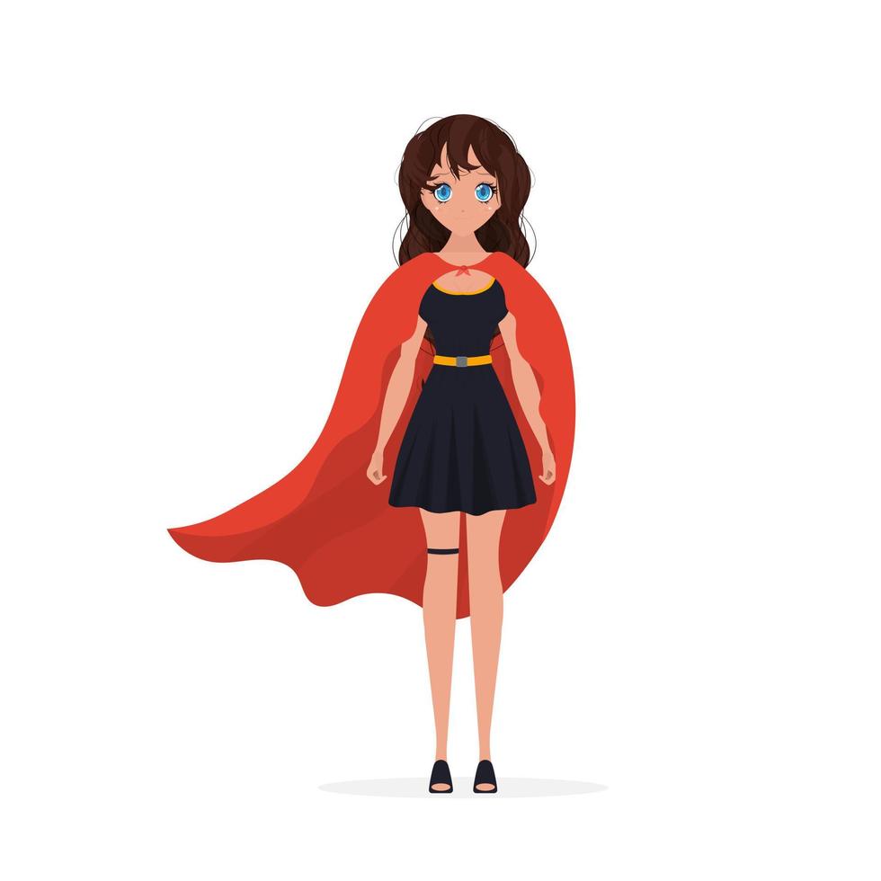 mulher de negócios em roupas de estilo de escritório. empresária moderna vestindo manto vermelho como super-herói. personagem de desenho animado alegre vetor