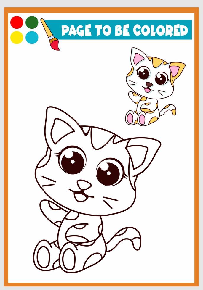 livro de colorir para crianças com gato fofo, modelo de coloração, coloração infantil vetor