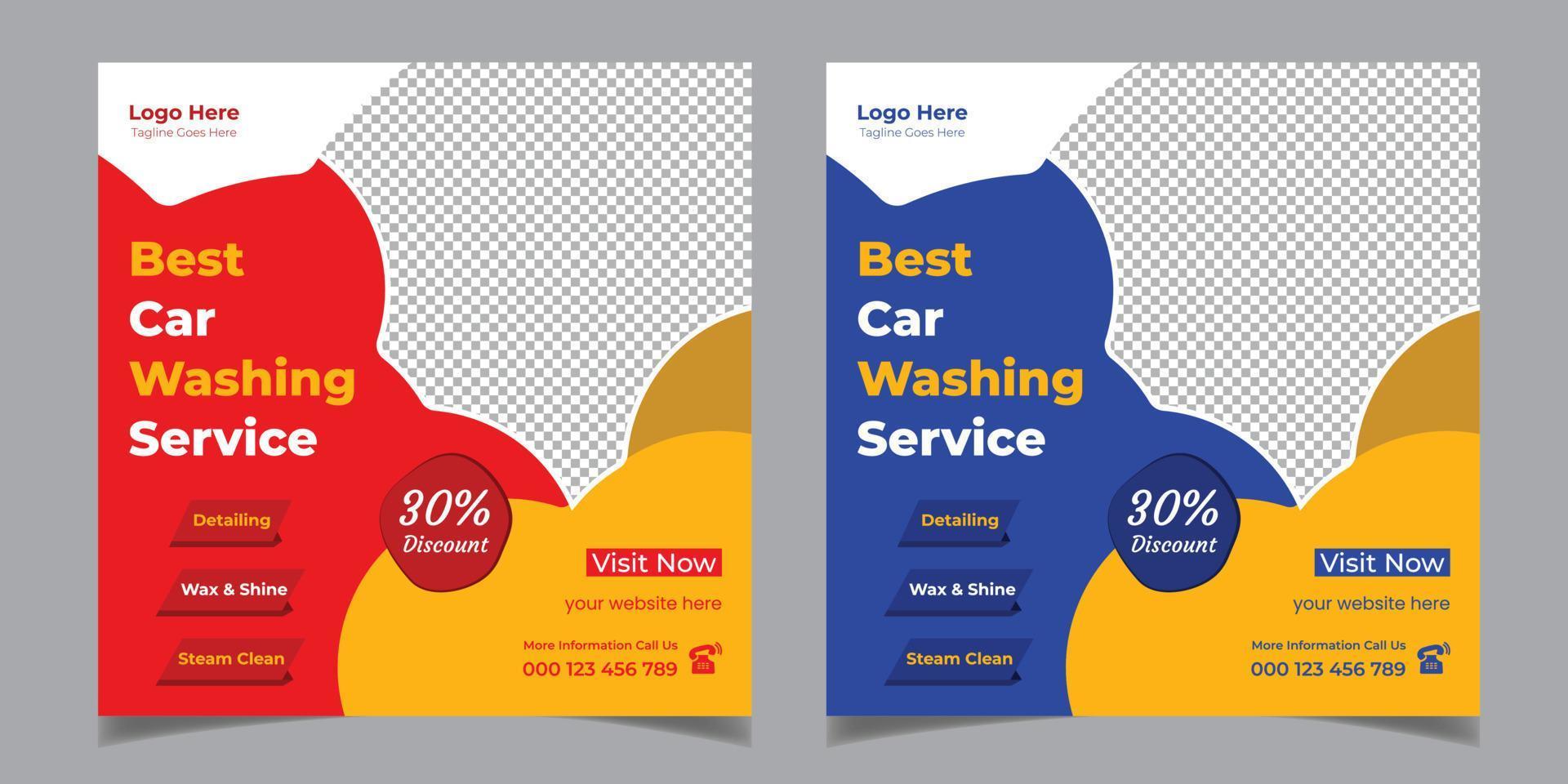 melhor design de modelo de postagem de mídia social de panfleto quadrado de serviço de lavagem de carros vetor