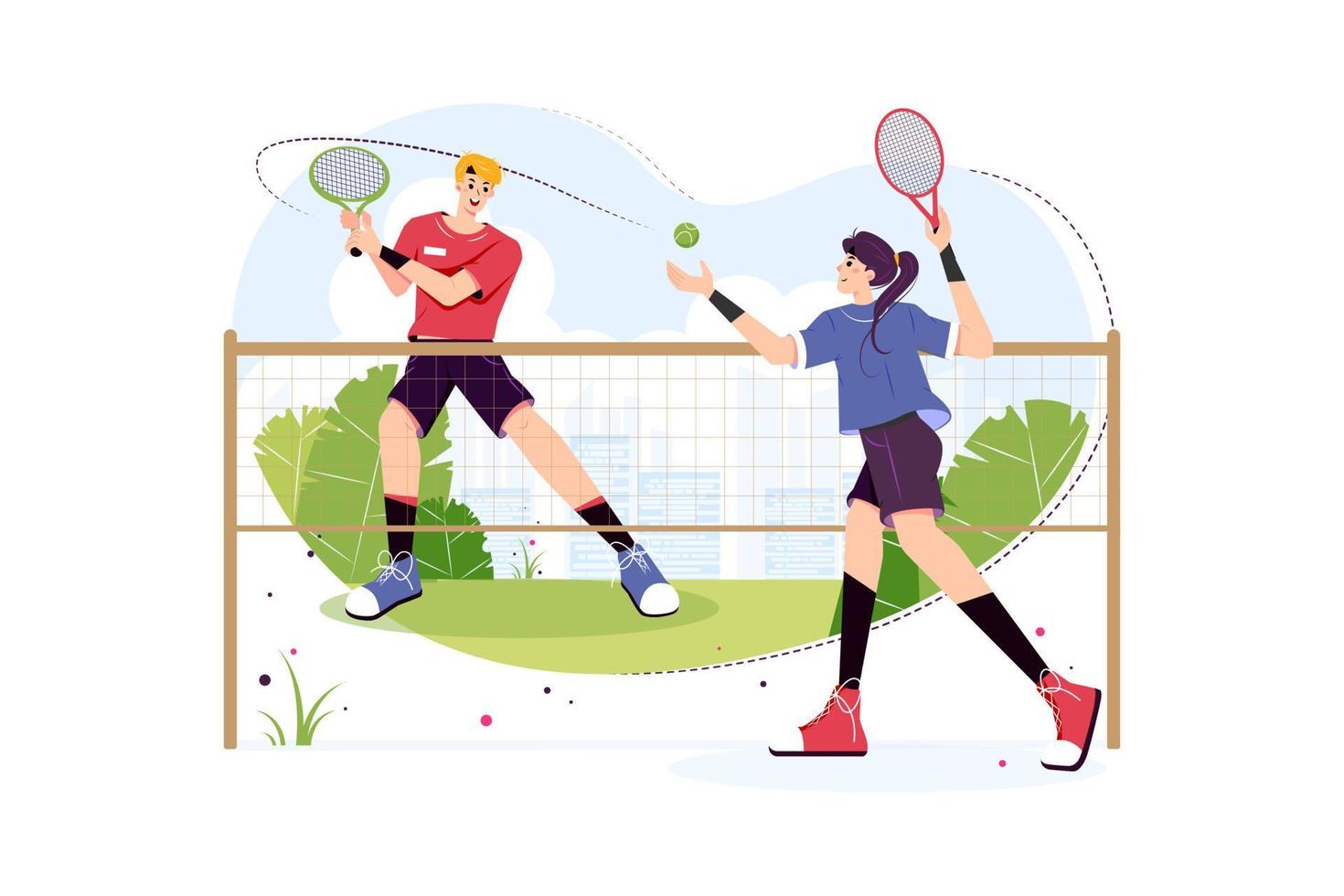 menino e menina jogando tênis vetor