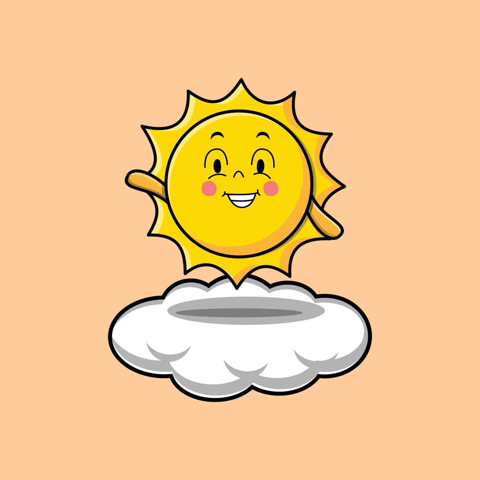 personagem de sol bonito dos desenhos animados em pé na nuvem vetor