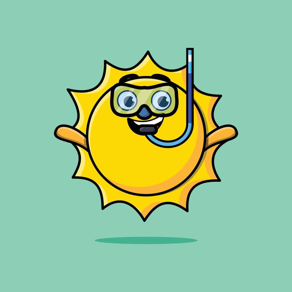 mergulhador de sol bonito dos desenhos animados com vidro de natação vetor