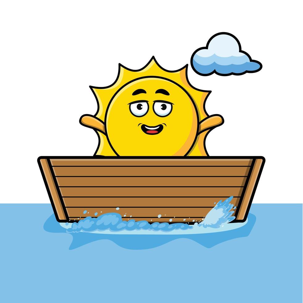 sol bonito dos desenhos animados no barco em ilustração vetorial vetor