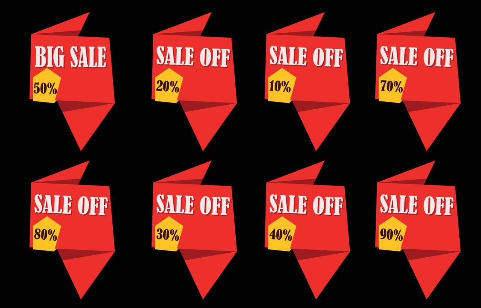 conjunto de banners de venda de coleção, rótulos de desconto vermelho e ofertas especiais de site moderno em fundo abstrato preto, vetor de ilustração de design de página da web de cor.