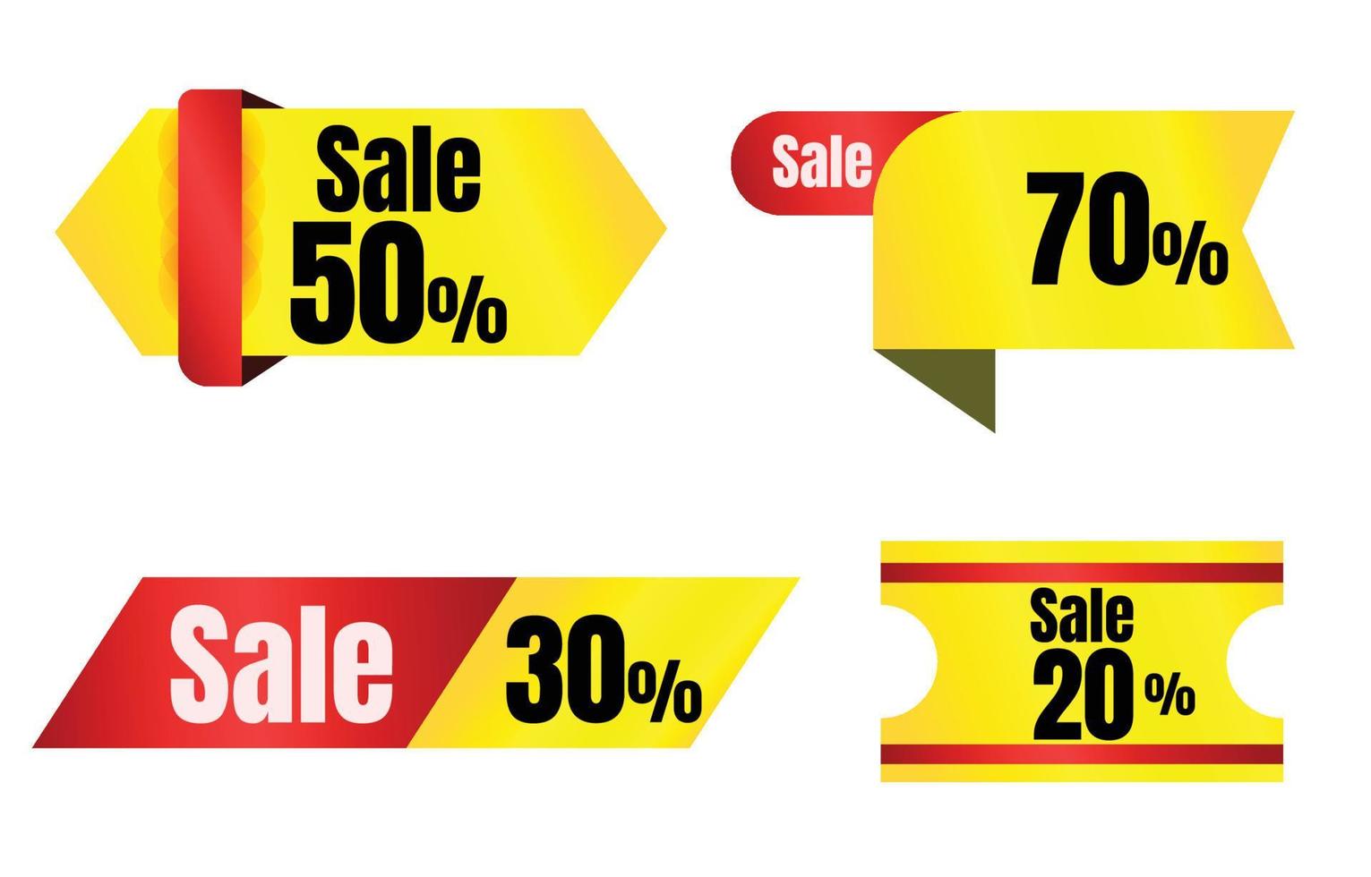 conjunto de banners de venda de coleção, rótulos de desconto vermelho e amarelo e marca de ofertas especiais de site moderno em fundo branco, vetor de ilustração de promoção de vendas on-line.