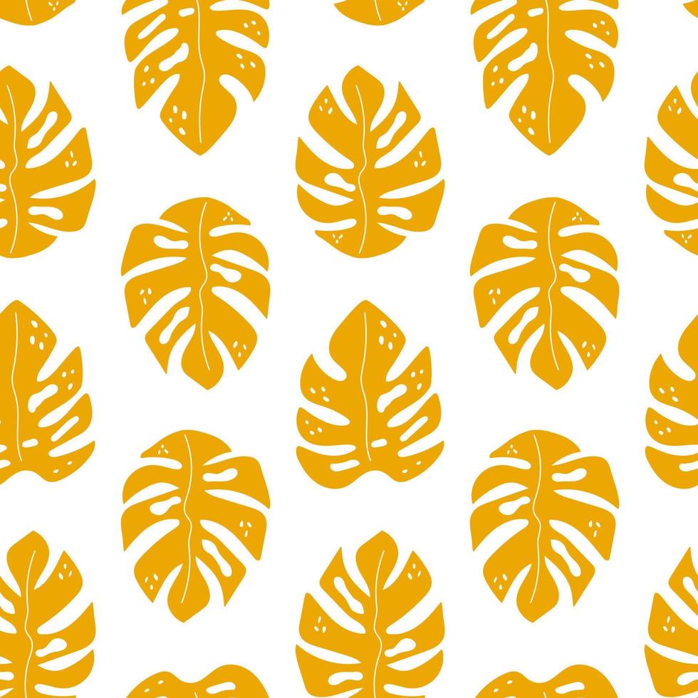 tropical sem costura padrão com folhas de palmeira lúdicas amarelas. design abstrato moderno para papel, capa, tecido, decoração de interiores e outros usuários. vetor