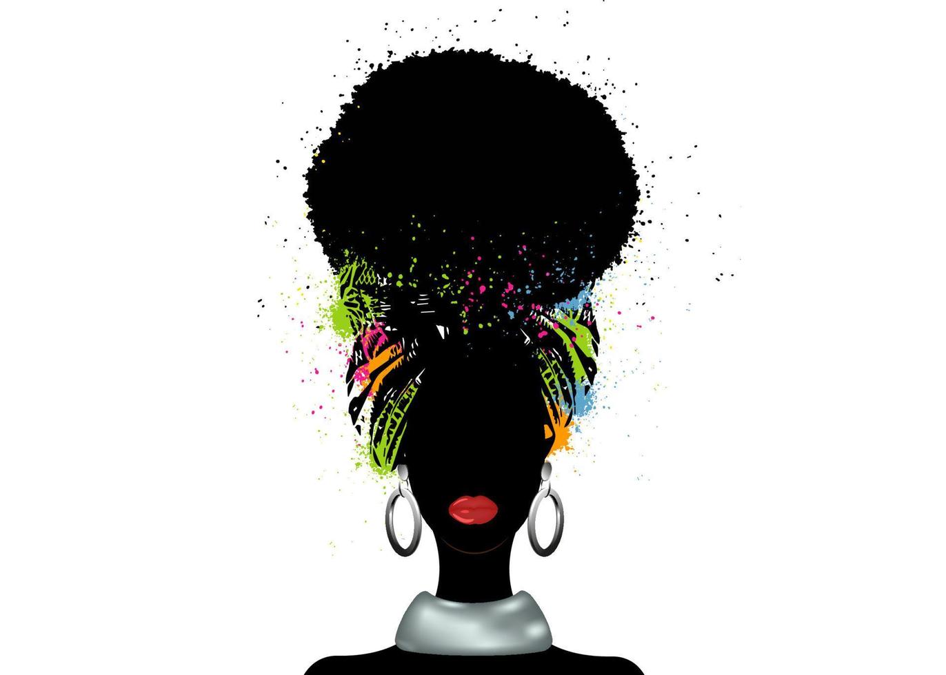mulher africana de retrato usa bandana para penteados encaracolados. Shenbolen Ankara headwrap mulheres. turbante de lenço headtie tradicional afro em textura de design de tecido tribal étnico. vetor isolado em branco