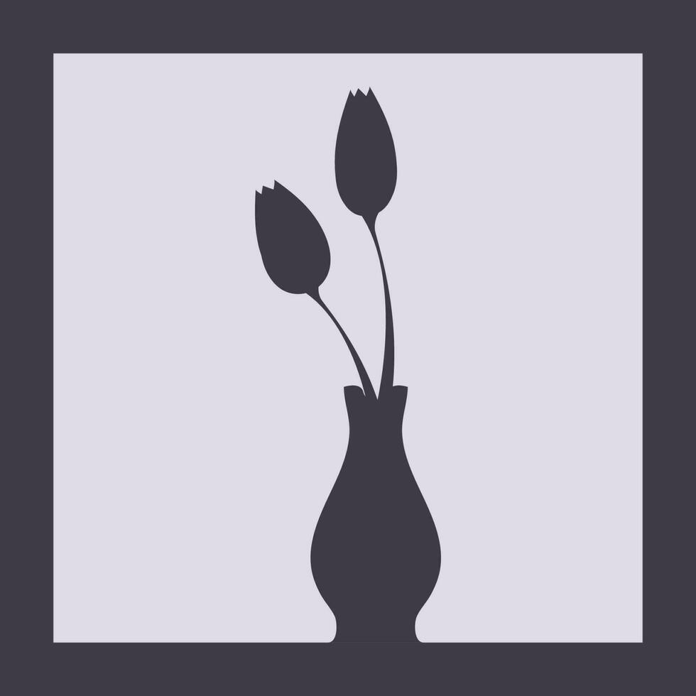 silhueta de tulipas em um vaso de broto vetor