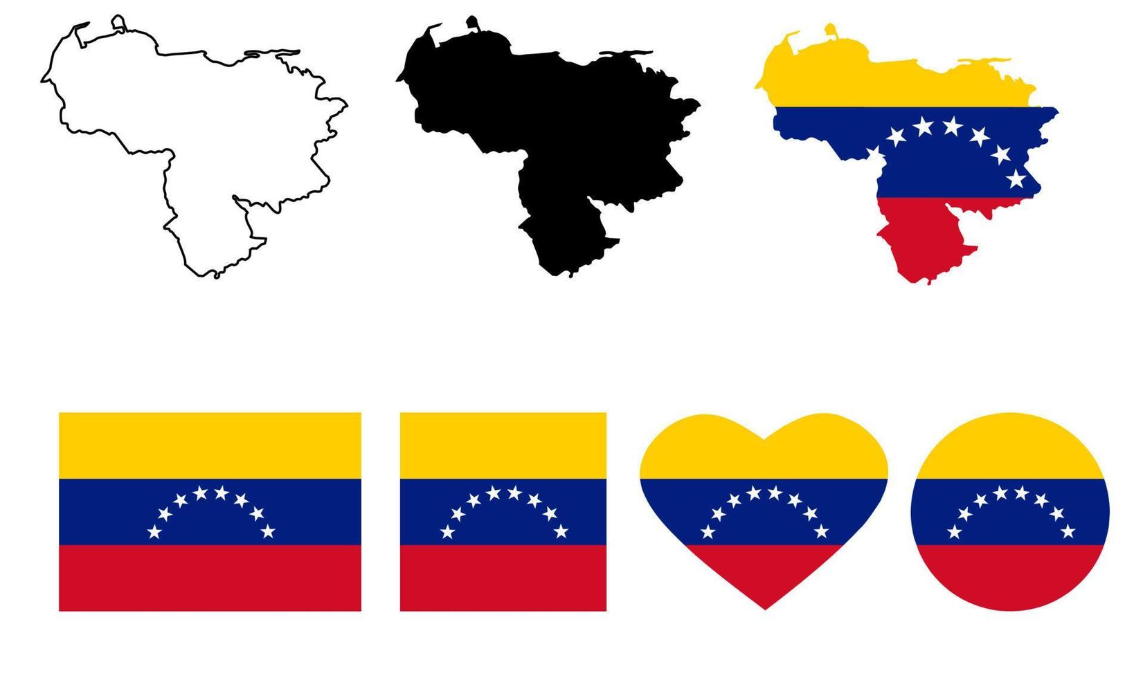 conjunto de ícones de bandeira do mapa da república bolivariana da venezuela vetor